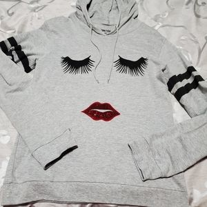 Eyelashes and sequin red lips sweatshirt